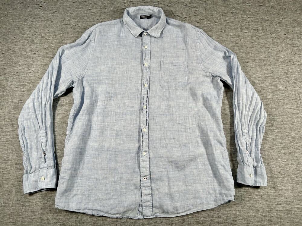 Faherty Reserve Linen Shirt Mens XXL Tall Blue Lightweight Long Sleeve Button-Up